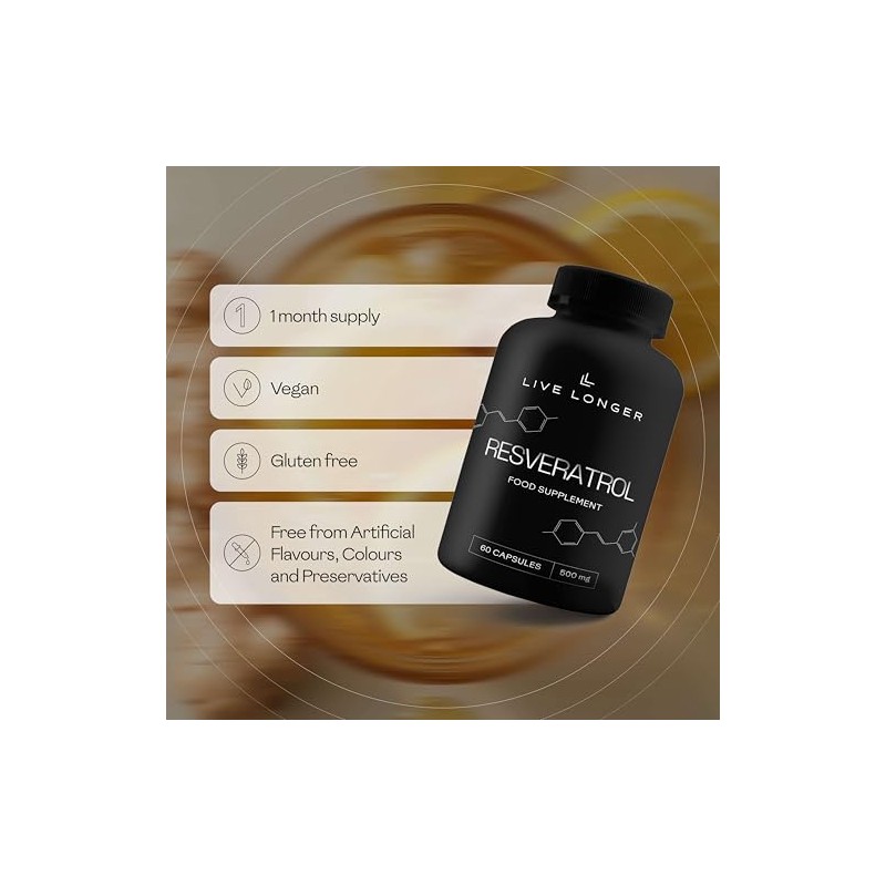 Resveratrol 500mg – 60 Vegan Capsules – 1 Month Supply