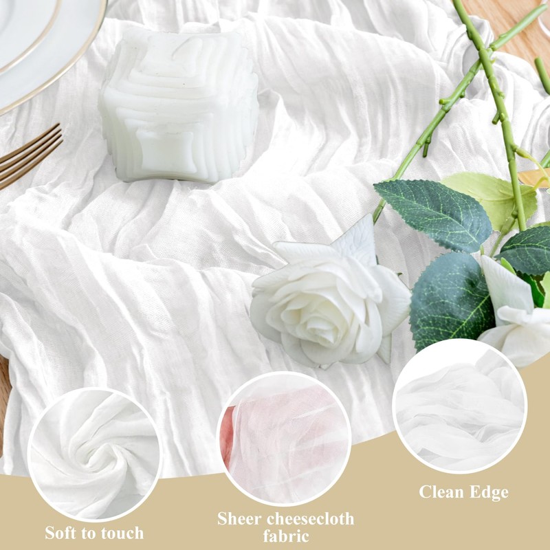 Wokceer Cheesecloth Table Runner 10FT Ivory White Boho Gauze Fall