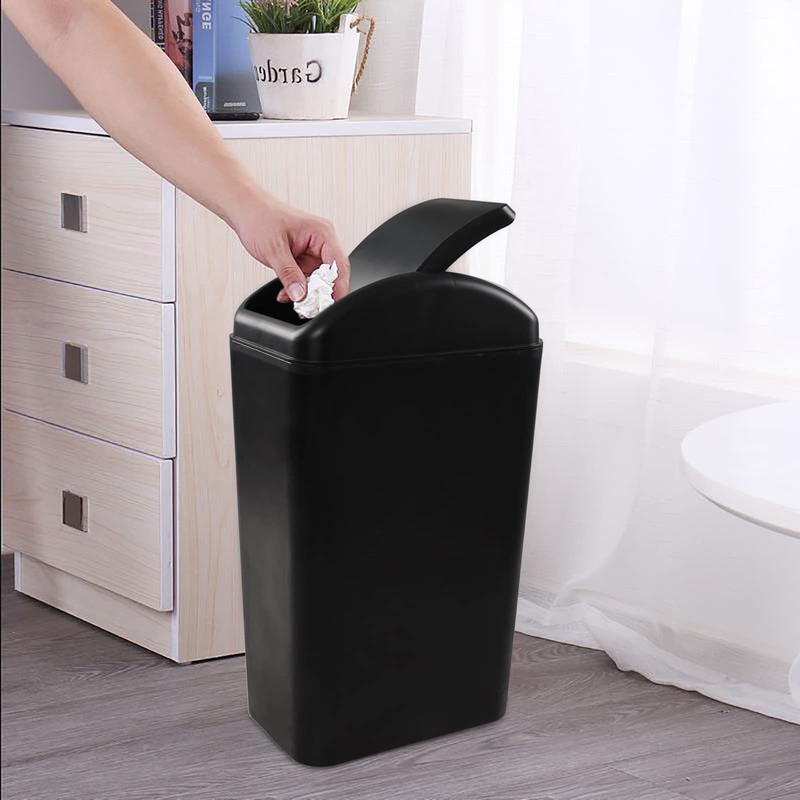 Hespama 14L Slim Plastic Trash Bin, Black Waste Bin with