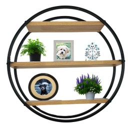 Admired By Nature, Mounted Iron Circle Hanging Storage Shelving, 3 Tier Floating Circular Wall Decor, Large Size, Round Decorative Lightweight Hanging Shelves, Unique Sphere Shape Wall Shelf, 1 Unit