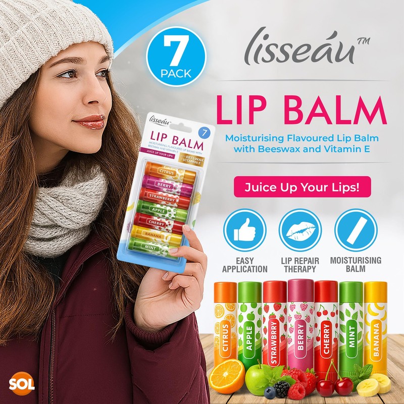 SOL 7pk Womens Lip Balm Set Flavoured Moisturiser for with