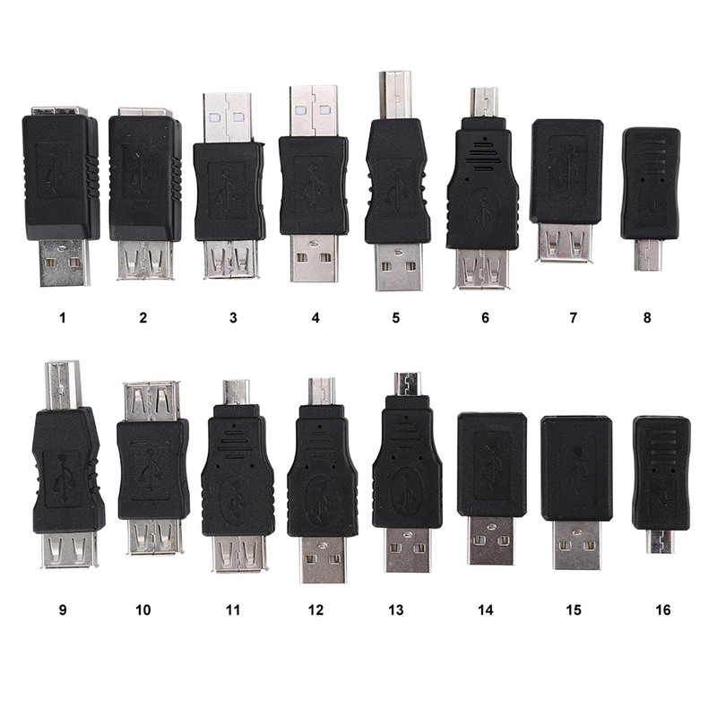 16PCS Multipurpose USB2.0 Adapter Converter USB Male to Female Micro