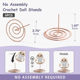 QingVoTool Crochet Doll Stands 6Pcs, Mini Stuffed Animal Display Stand, Metal Amigurumi Display Stand for Emotional Support Positive Crochet Animals Potato Turtle Motivational Desk Decor, Rose Gold