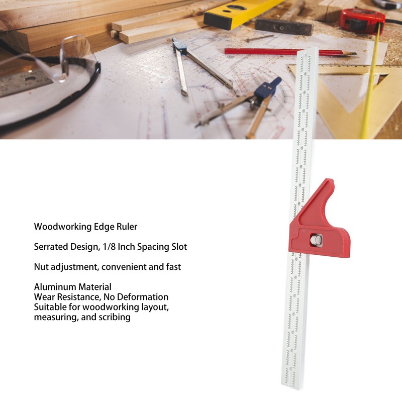 18 Inch Woodworking Edge Ruler with Fixator Serrated Design Angle