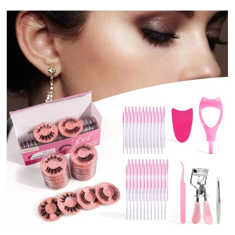 20 Pares Blister Extensiones De Pestañas 3d + Kit Maquillaje