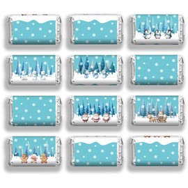 arricraft 120 Pcs Merry Christmas Mini Candy Bar Wrappers, Snowflakes Santa Claus Bear Snowman Chocolate Bar Label Stickers Self Adhesive Stickers for Christmas Winter Holiday Party Favors(No Candy)