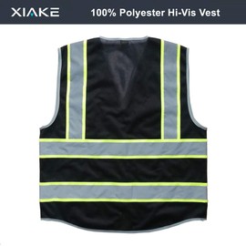 XIAKE 4 Pockets High Visibility Safety Vest Mesh Lite, Dual Tone High Reflective Strips, Zipper Front, Meets ANSI/ISEA Standards(3X-Large, Black)