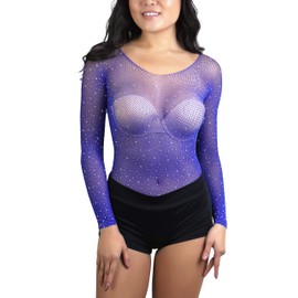 ToBeInStyle - Body sensual con diamantes de imitación para mujer, Azul Real, Talla única