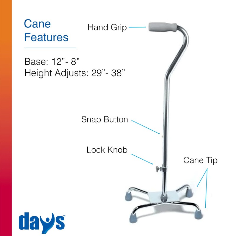 Days Quad Cane with Wide Base – Adjustable Walking Cane