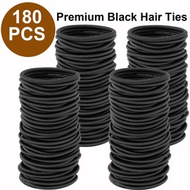VUKOKU 180 PCS Black Hair Ties, 3MM Elastic Hair Bands for Women Men Girls Ponytail Holders, Medium Thick Curly Hair, Long-Lasting Braids, Premium Hair Elastics Tie