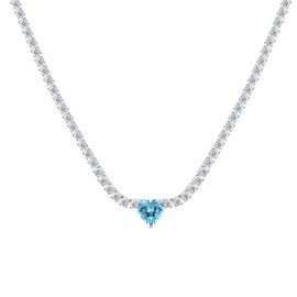 AllenCOCO Aquamarine Heart Necklace for Women, 14K White Gold Sterling Silver AAAAA+ Cubic Zirconia Chain Simulated Diamond Tennis Necklace March Birthstone Necklace for Women Mom Birthday Gifts