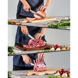 KYOKU 3pc Kitchen Knife Set, Samurai Series 6.5" Boning Knife 12" Slicing Knife 10" Butcher Knife Set, High Carbon Steel Japanese Knives with Pakkawood Handle Sheath for Meat Fruit Vegetable