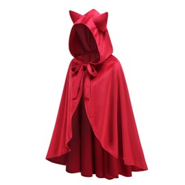 Colorful House Little Red Riding Hood Cape Women Velvet Cloak with Cute Ears Christmas Costume(47",red)