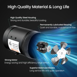 InfiniPower Inline Duct Booster Fan 4" 106 CFM with Speed Controller, Low-Noise Ventilation Exhaust Fan for Kitchen, Basements, Bathrooms, Attics and Grow Tents, Black