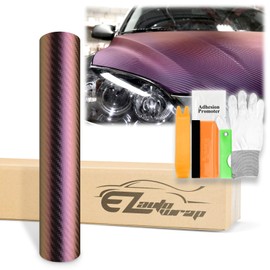 24"x60" (2FTx5FT) Chameleon Carbon Fiber Purple Gold Car Auto Motorcycle Vehicle Sticker Decal Vinyl Wrap Film Sheet Air Release Self Adhesive Peel and Stick Free Bubble Free Tool Kit