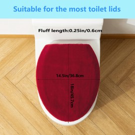 Comfortable Soft Plush Toilet Lid Cover for Bathroom, Machine Washable Toilet Seat Covers, Fits Most Round Elongated and Oblong Lids, Easy Installation& Cleaning (Red)