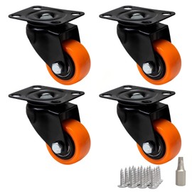 PRIOstahl Furniture Castors Brake Castors Heavy Duty Castors Transport Castors Orange Premium Wheels - 4 x Swivel Castors without Brake 40 mm + Mounting Screws and Bit for Furniture Cabinets Traceless