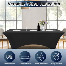 Wedding_Decorations Tight Fit Lycra Table Cover Spandex Cloth Tradeshow Vendor Catering Kit (BLACK, 6FT (180cm))