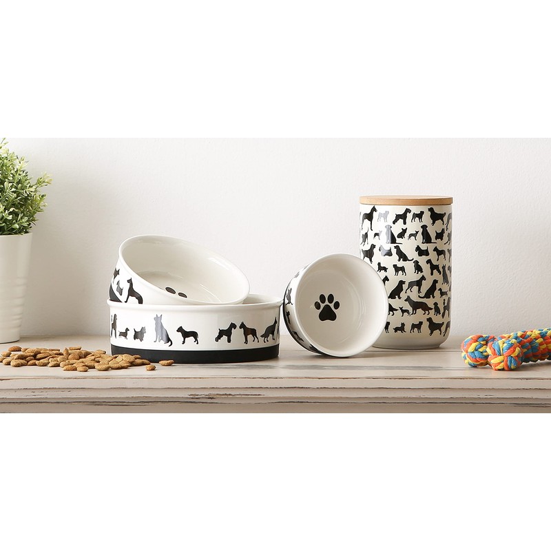 Bone Dry Dog Bone Ceramic Pet Bowl & Canister, Large,