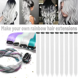 TOFAFA 22 inch Colored Hair Extensions, Multi-colors Party Highlights Clip in Long Synthetic Hair Extensions for Girls Women Kids Party Gift(10 PCS White)