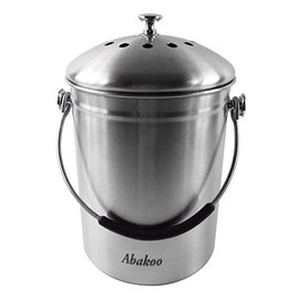 Abakoo Compost Bin 304 Stainless Steel Kitchen Composter Waste Pail Indoor Countertop Kitchen Bin Pail - Includes 4 Filters (1.3 Gallon)
