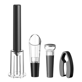 Hoite 4-teiliges Druckluft-Korkenzieher-Set – mit Kapselschneider, Vakuumverschluss und Ausgießer (Schnellöffnung, für Zuhause, Restaurant, Party)