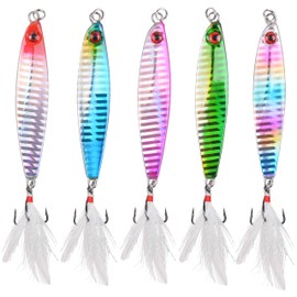 OROOTL Metal Jigs Saltwater Fishing Lures, 5pcs Hard Metal Jigging Spoon Lures Kit Slow Pitch Jigs Diving Sea Fishing Baits Surf Casting Spoons for Bass Striper Walleye Bluefish