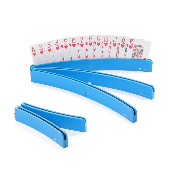 4 Pack Cards Holder for Playing Cards, 13.3" Plastic Tray Rack Organizer for Kids, Seniors, Little Hands, Arthritis, Hands Free Playing Cards Holder Ideal for Bridge Canasta Strategy Card Playing-Blue
