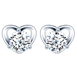 INFINIONLY Elegant Heart Earrings Studs, 925 Silver Earrings for Women and Girl, Silver Heart Studs Inlaid Zirconia, Hypoallergenic Ear Jewellery for Ladies