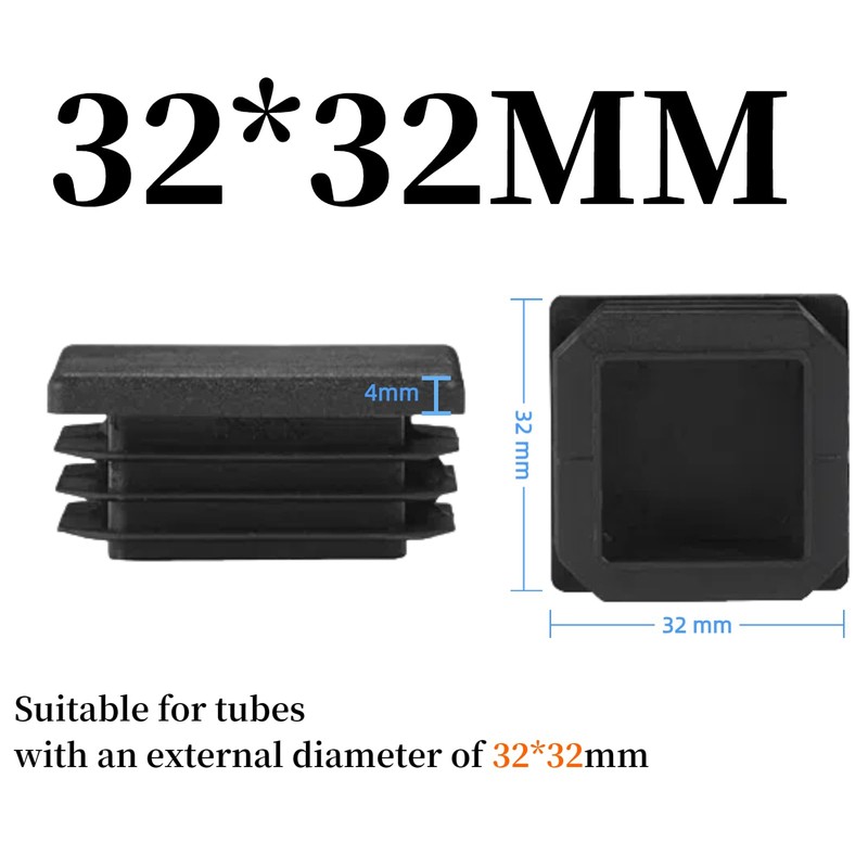 Mcoser Square Plastic End Caps 20PCS 32mm x 32mm Black
