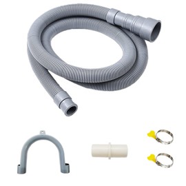 6.6 Feets Universal Washing Machine Drain Hose Flexible Dishwasher Drain Hose Extension Corrugated Washer Discharge Hose Kit w/ 1x Extension Adapter, 2x Hose Clamps, 1x U-Bend Hose Holder