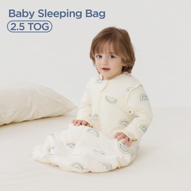 Duomiaomiao Baby Winter Sleeping Bag, 2.5 Tog Sleeping Bag 18-36 months 100% Cotton Baby Wearable Blanket with Removable Sleeves for Newborn, Rainbow