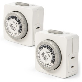 BLACK+DECKER Light Timers, Indoor, Programmable, 2 Pack, with Polarized Outlet - Analog Timer Outlet with 30 Minute Intervals for Lights, Lamps, Appliances - Electric Timer with Override Switch