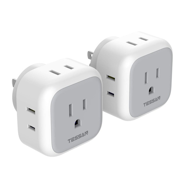 Multi Plug Outlet Extender, TESSAN 2 Packs Multiple Outlet Splitter Box with 4 Electrical Charger Cube Outlets, Wall Tap Power Expander Adapter for Cruise Ship Home Office Dorm Room Essentials Gray