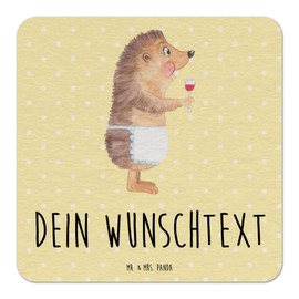 Mr. & Mrs. Panda Personalisierter Bierdeckel Igel Wein 25er Set - Personalisierte Geschenke, lustige Sprüche, Geschenk Weintrinker, Geschenk