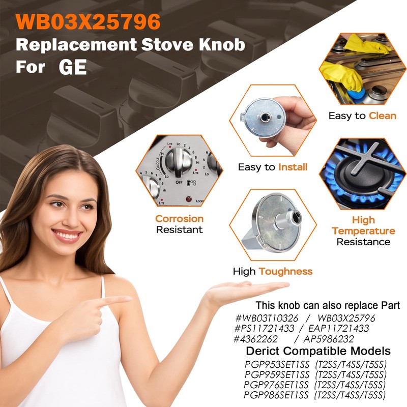 (5Pcs) WB03X25796 / WB03T10326 Gas Stove Knobs Replacements for GE