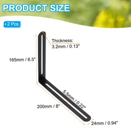 PATIKIL 7 22/25" Adjustable L-Shape Corner Brace with Slot, 2 Pcs Slidable Slotted Joint Right Angle Bracket Metal Corner Connector Bracket for Wood Chair Furniture, Black