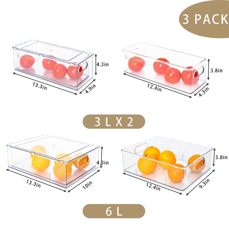 MineSign Set of 3 Stackable Refrigerator Organizer Bins Pull-Out Drawers