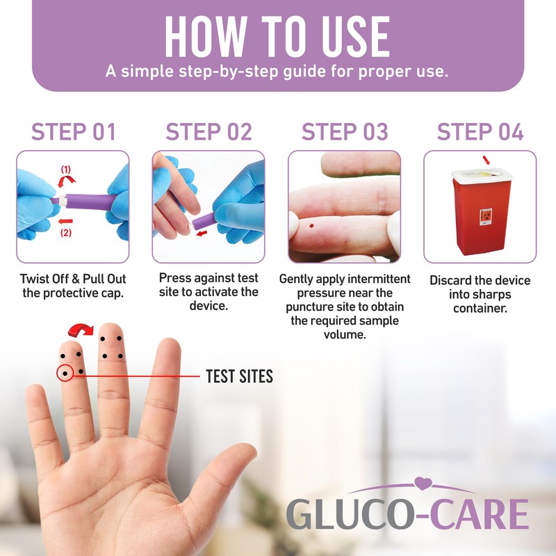 GLUCO-CARE Safety Lancets 30G x 1.8 mm, Contact Activated Lancing