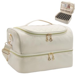 SXS LACONIC Nail Polish Organizer Case,Double Layer Nail Supplies Organizer Bag,Nail Polish Storage Box Holds Up to 45 Bottles of Nail Polish and Nail Lamp,Portable Nail Polish Storage Bag