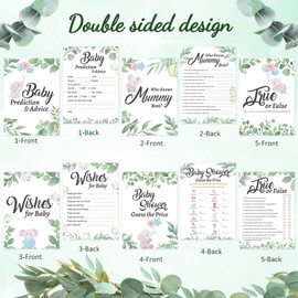 HOWAF Baby Shower Games, 50 x Baby Shower Games Cards Baby Prediction Cards, Who Knows Mummy Best, Guess The Weight Date, Neutral Unisex Baby Shower Party Games Baby Shower Decorations, 5 Baby Games