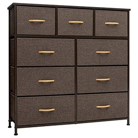 Crestlive Products 9-Drawer Extra Wide Dresser Storage Tower - Sturdy Steel Frame, Wood Top, Easy Pull Fabric Bins, Wood Handles - Organizer Unit for Bedroom, Hallway, Entryway, Closets(Brown)