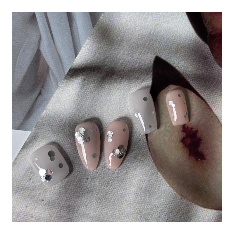 Circular Glitter Sequin Flower Handmade Nail Tips - Oval-Short /