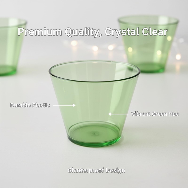 300-Pack 9oz Green Disposable Plastic Cups Cocktail Cup