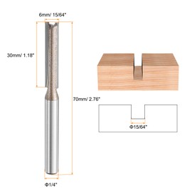 sourcing map 2pcs Straight Router Bit 1/4 Inch Shank 15/64" Cutting Dia, 2 Flutes 1.18 Inch Cutting Length YG6 Carbide Cutter with PTFE Heat Resistance Coating, Woodworking Grooving Trim Bit
