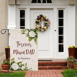 Louise Maelys Memorial Garden Flag Forever Missed Dad In Heaven Floral 12x18 Inch Grave Cemetery Double Sided Small Burlap Yard Outdoor Outside House Decor