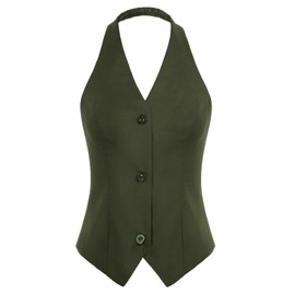 Belle Poque Plus Size Vest for Work Vintage Army Green Button Down Suit Waistcoat(Army Green,2XL)