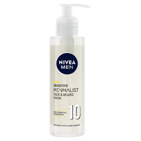 NIVEA MEN Sensitive Pro Menmalist Face & Beard Wash (200ml), Cleansing Men's Face Wash, 10 Essential Ingredients to Gently Remove Dirt and Oils