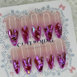 Glass bead purple gradient handmade nail tip - Oval M / 유리알 퍼플 그라데이션 수제네일팁 - 오벌M