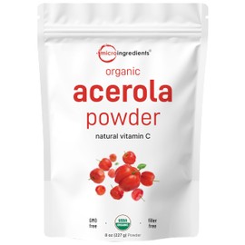 Organic Acerola Powder, 8oz | Natural Organic Vitamin C Superfood | No Sugar & Additives | Great Flavor for Drinks, Smoothie, & Beverages | Non-GMO & Vegan Friendly, Brazil Origin